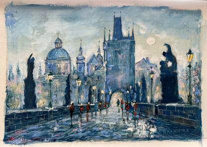Crossing Charles Bridge at Blue Hour